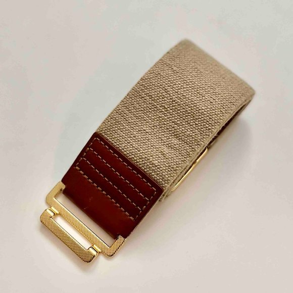 Tan Elastic Stretch Belt w/ Golden Clasp (Size S) - Picture 1 of 4